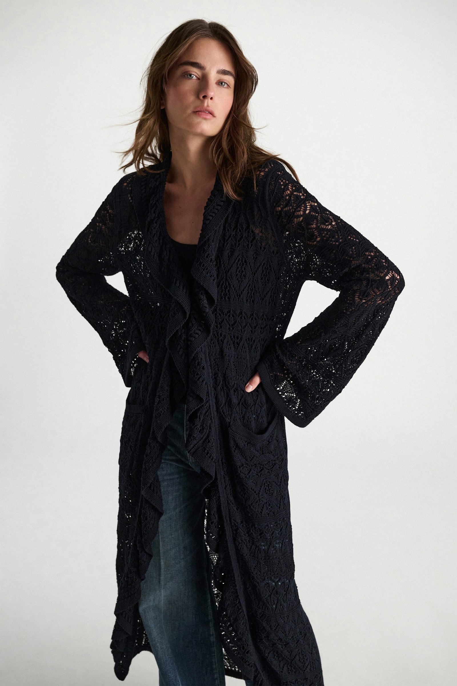 Dorothee Schumacher Gemusterter Pointelle-Strickmantel dark navy