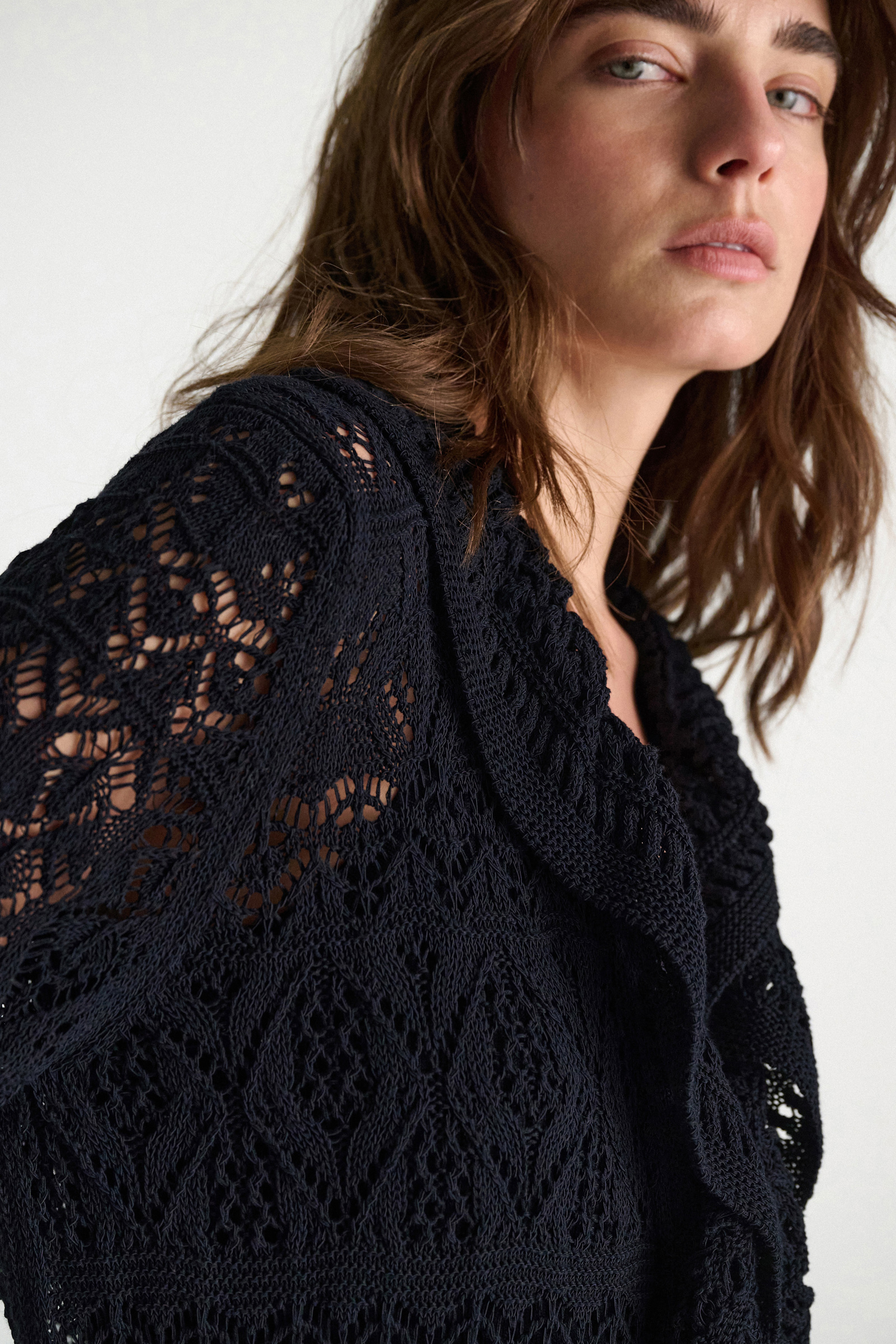 Dorothee Schumacher Gemusterter Pointelle-Strickmantel dark navy