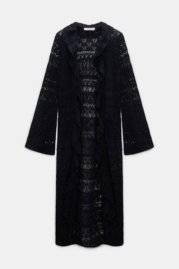 Dorothee Schumacher Gemusterter Pointelle-Strickmantel dark navy