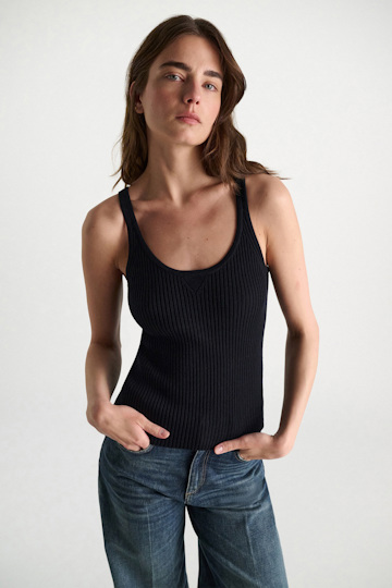 Dorothee Schumacher Tanktop mit Rundhalsausschnitt und Rippstrick dark navy