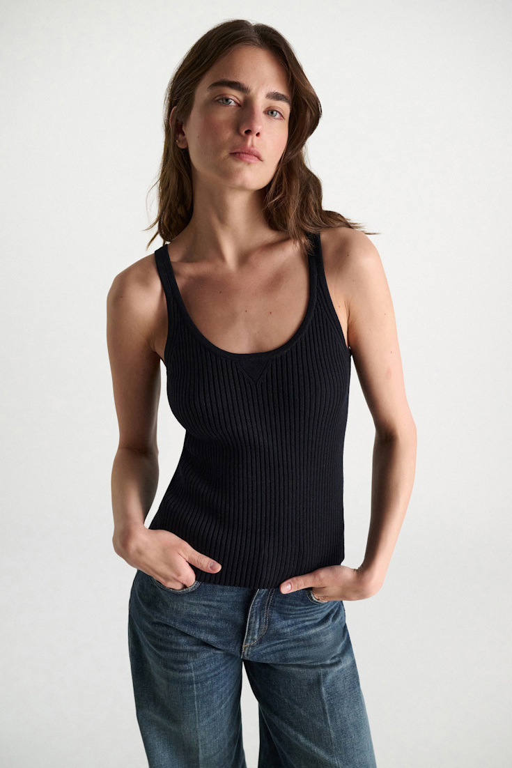Dorothee Schumacher Tanktop mit Rundhalsausschnitt und Rippstrick dark navy