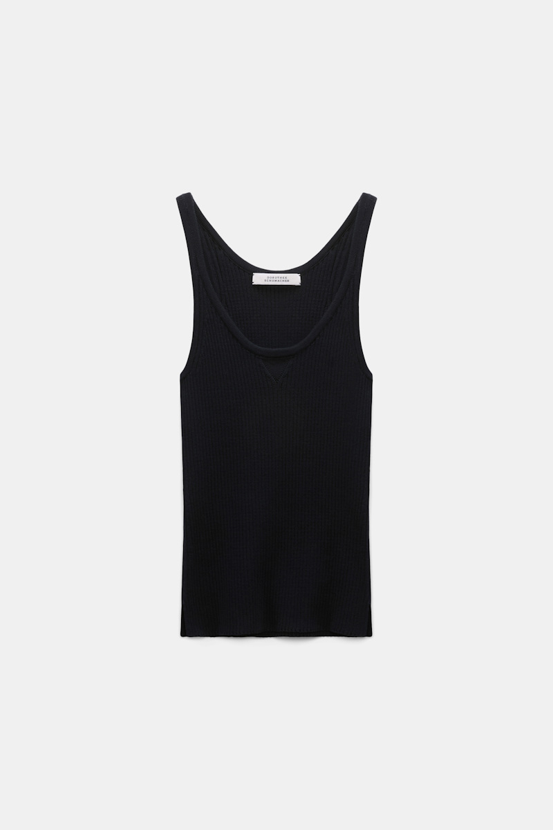 Dorothee Schumacher Women's Blue Scoop Neck Rib Knit Tank Top Extra Large