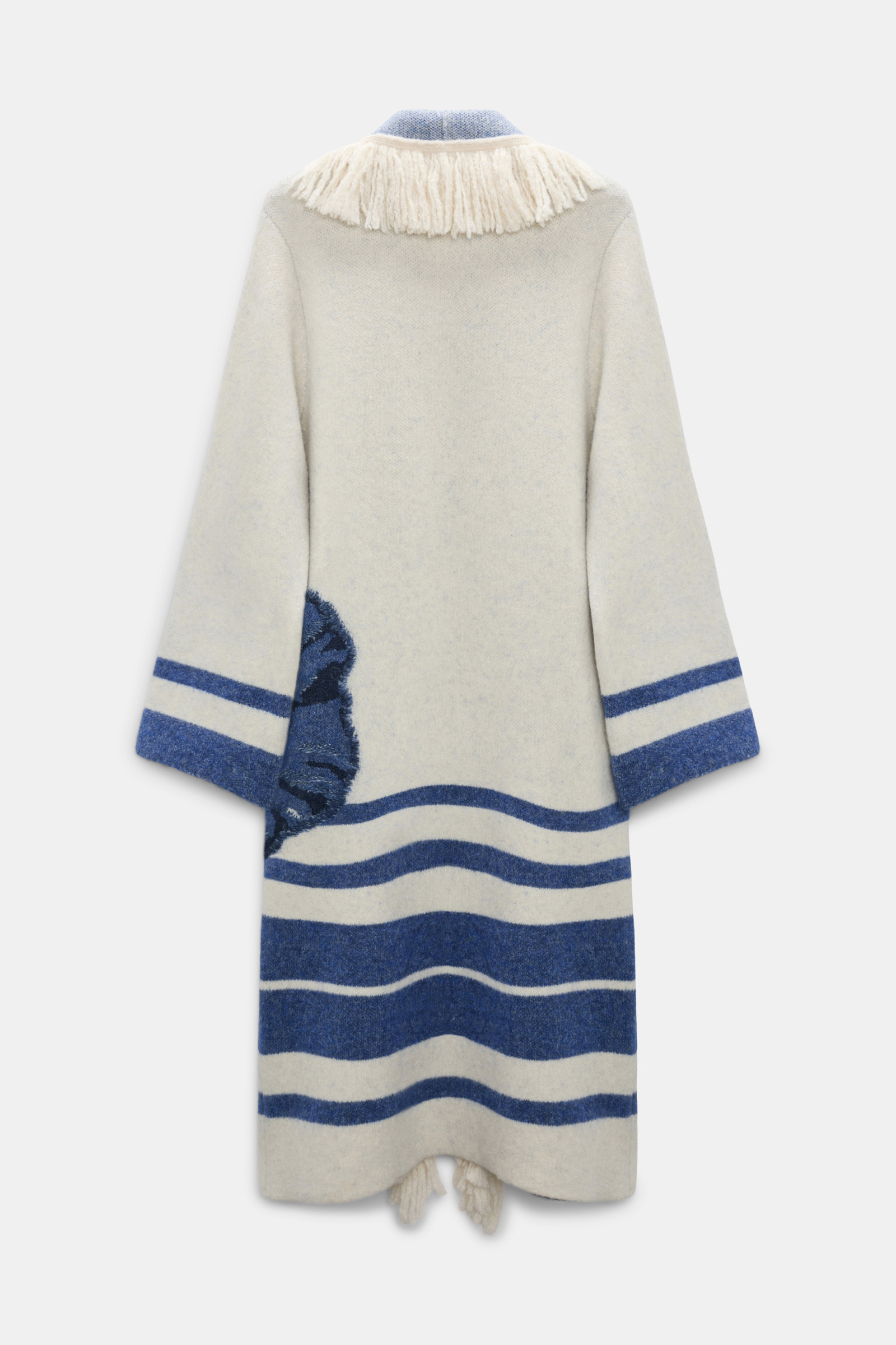 Dorothee Schumacher Jacquard knit coat with fringe flower blue