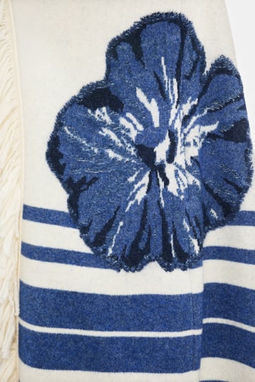 Dorothee Schumacher Jacquard knit coat with fringe flower blue