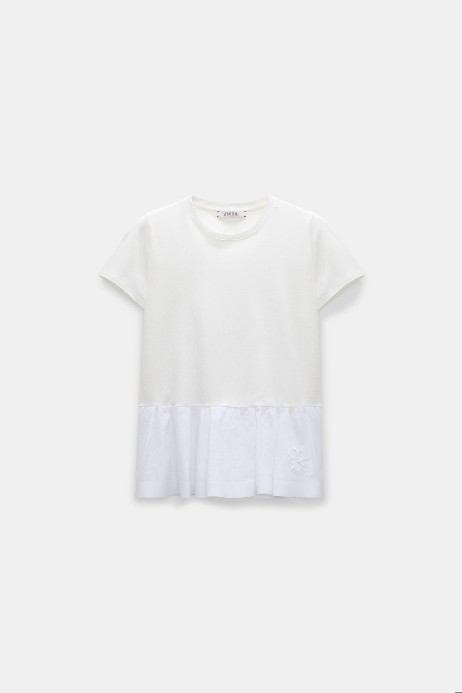 Dorothee Schumacher Rundhals-T-Shirt mit Schößchen aus Baumwolljersey camellia white