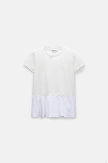 Dorothee Schumacher Rundhals-T-Shirt mit Schößchen aus Baumwolljersey camellia white