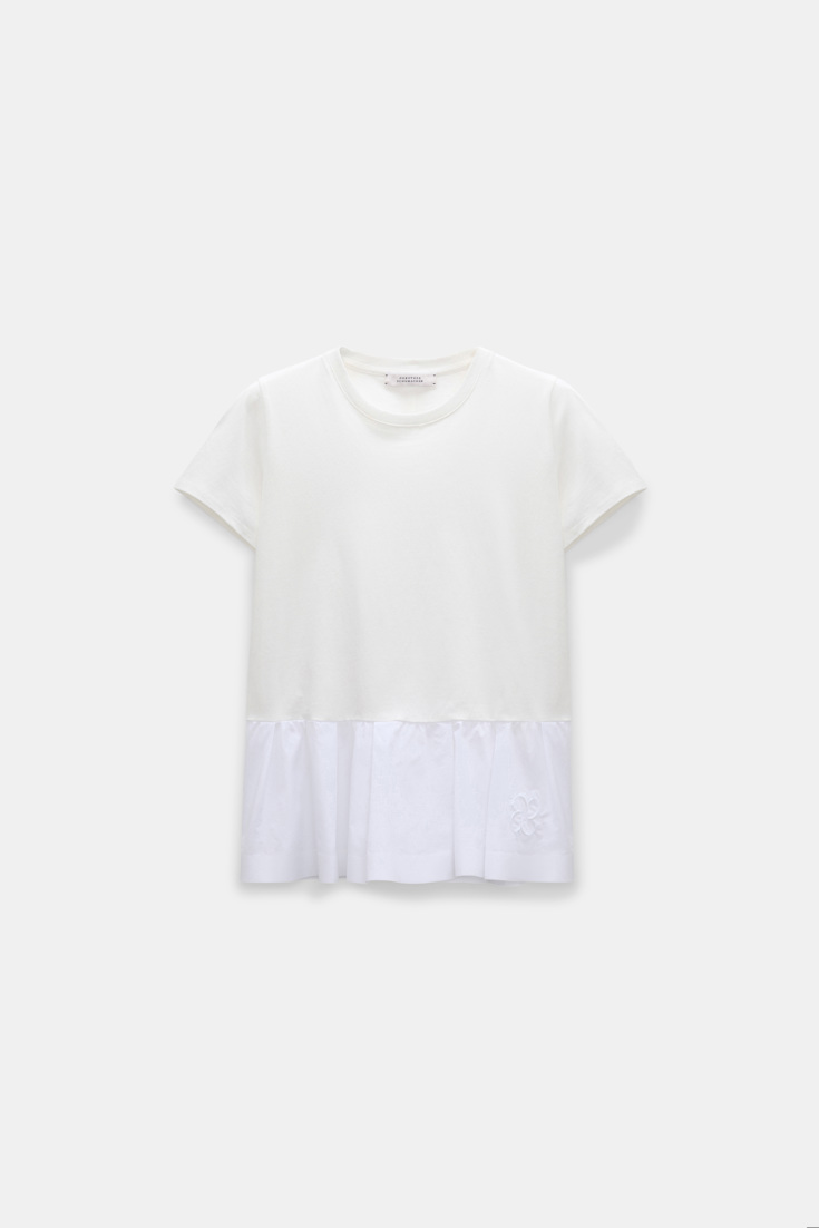 Dorothee Schumacher Rundhals-T-Shirt mit Schößchen aus Baumwolljersey camellia white