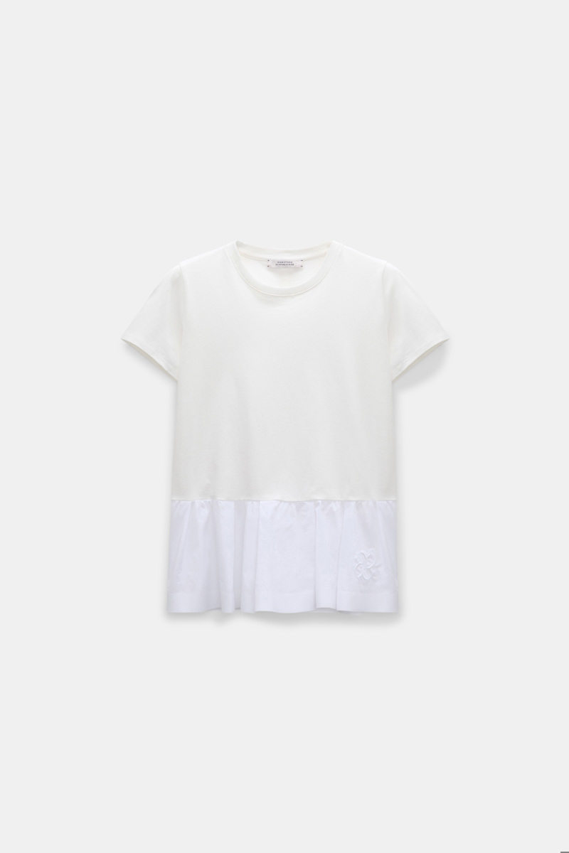 Dorothee Schumacher Women's White T-Shirt With Embroidered Peplum Extra Large