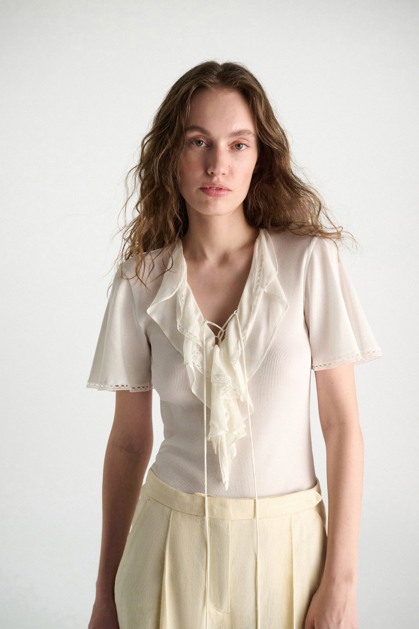 Dorothee Schumacher Blouse-style T-shirt with laced plastron orchid white