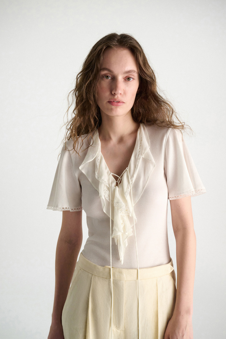 Dorothee Schumacher Blouse-style T-shirt with laced plastron orchid white