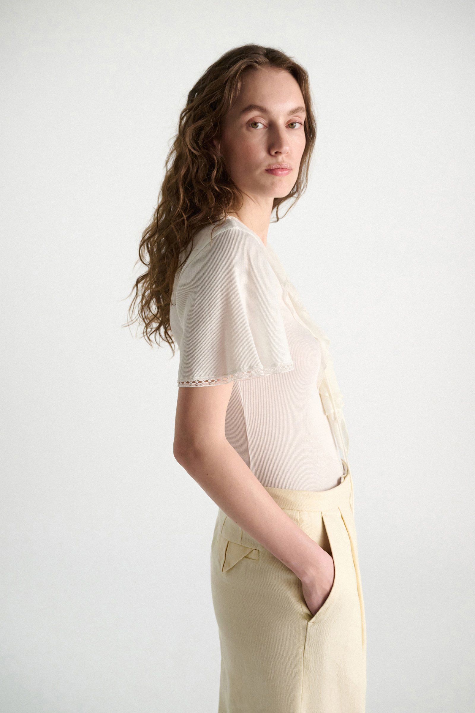 Dorothee Schumacher Blouse-style T-shirt with laced plastron orchid white