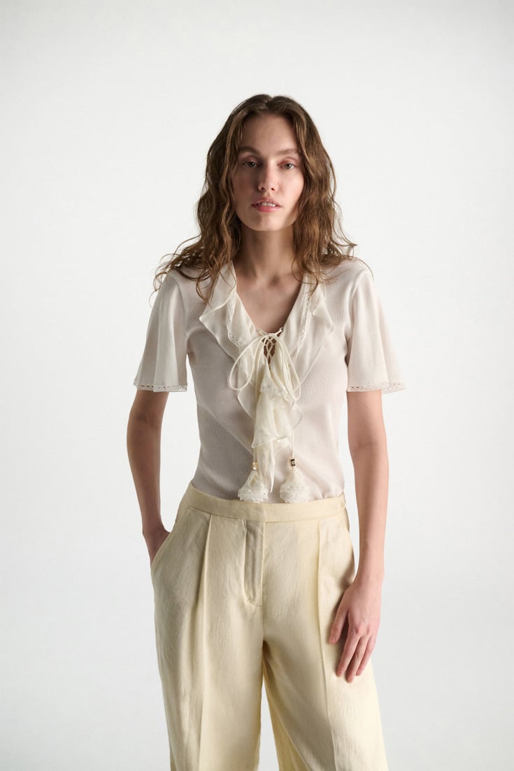 Dorothee Schumacher Blouse-style T-shirt with laced plastron orchid white