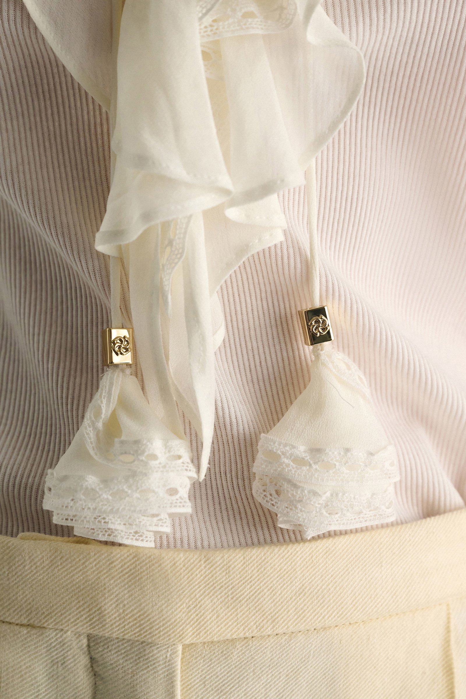 Dorothee Schumacher Blouse-style T-shirt with laced plastron orchid white