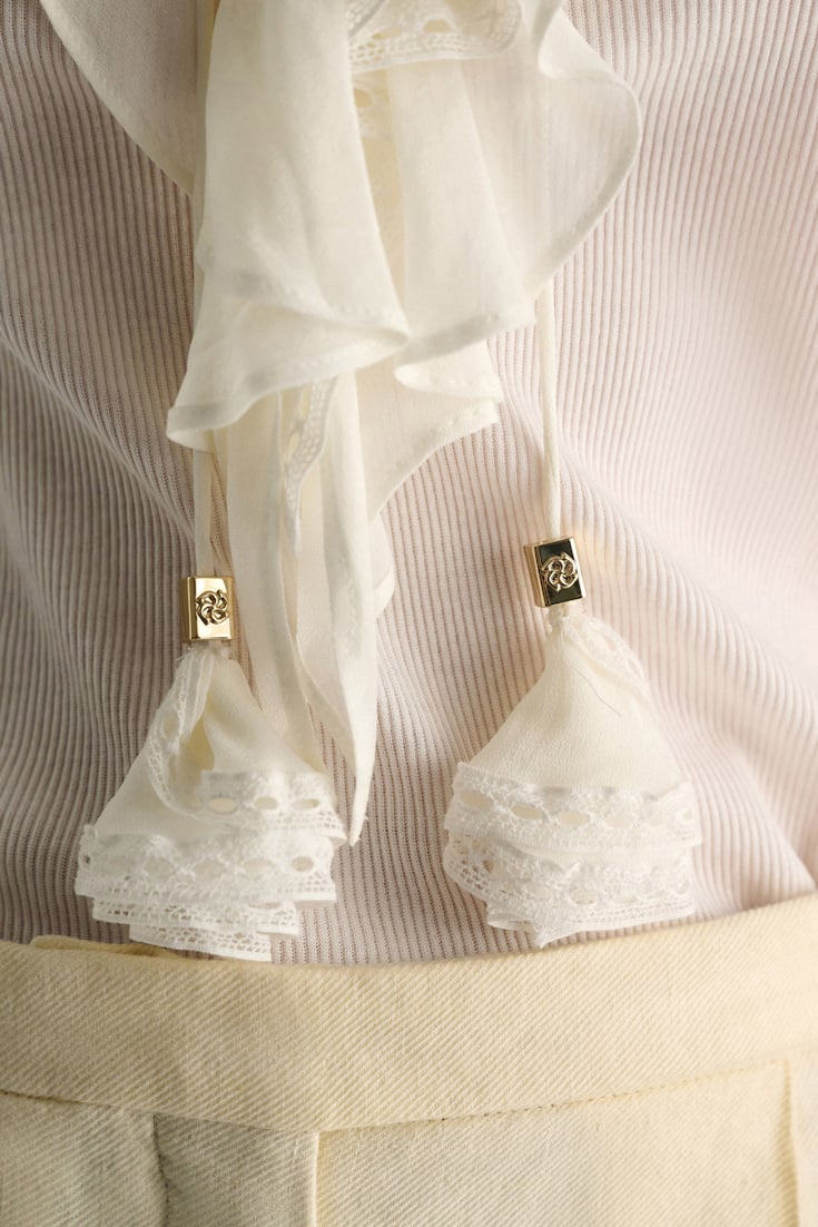 Dorothee Schumacher Blouse-style T-shirt with laced plastron orchid white