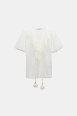 Dorothee Schumacher Blouse-style T-shirt with laced plastron orchid white