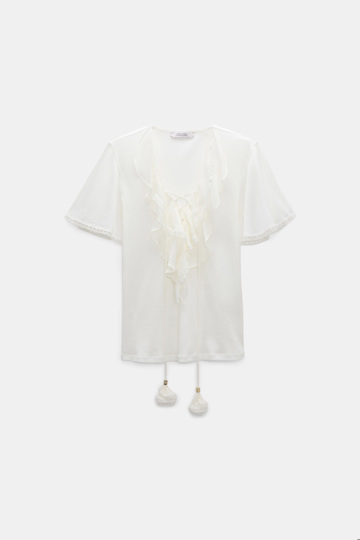 Dorothee Schumacher Blouse-style T-shirt with laced plastron orchid white