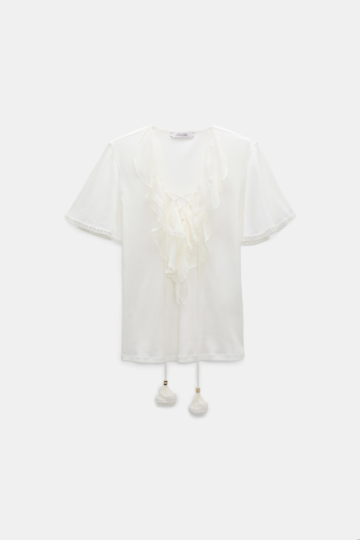 Dorothee Schumacher Blouse-style T-shirt with laced plastron orchid white