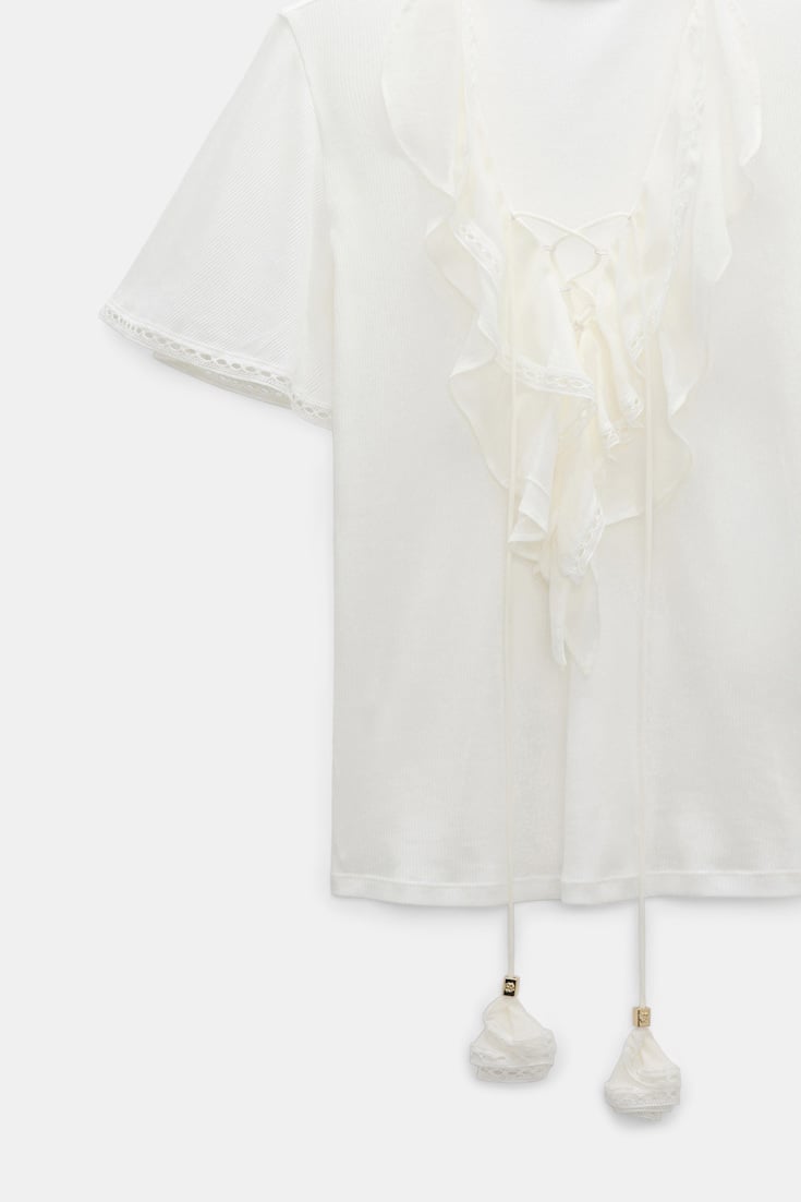 Dorothee Schumacher Blouse-style T-shirt with laced plastron orchid white