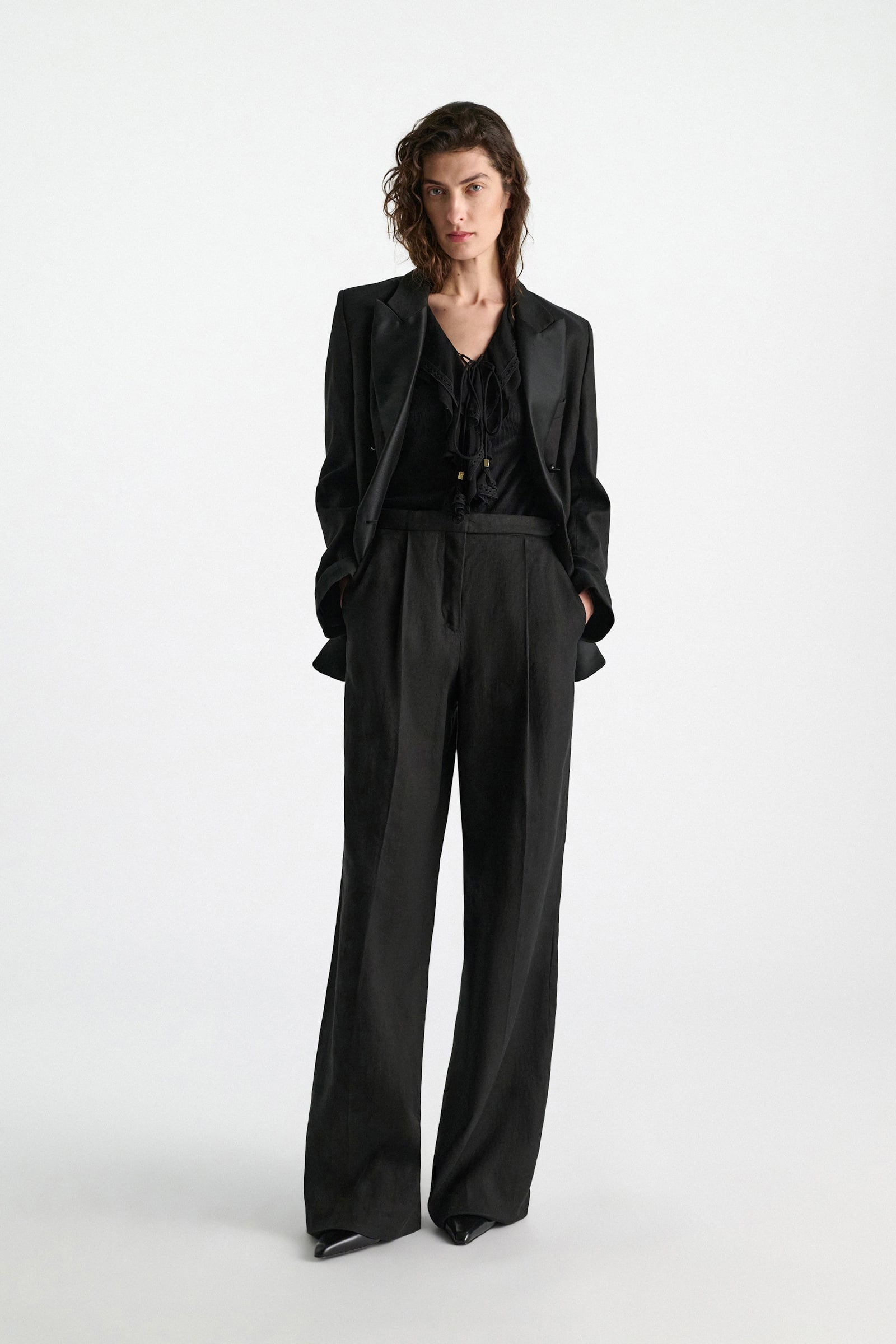 Dorothee Schumacher Blouse-style T-shirt with laced plastron pure black