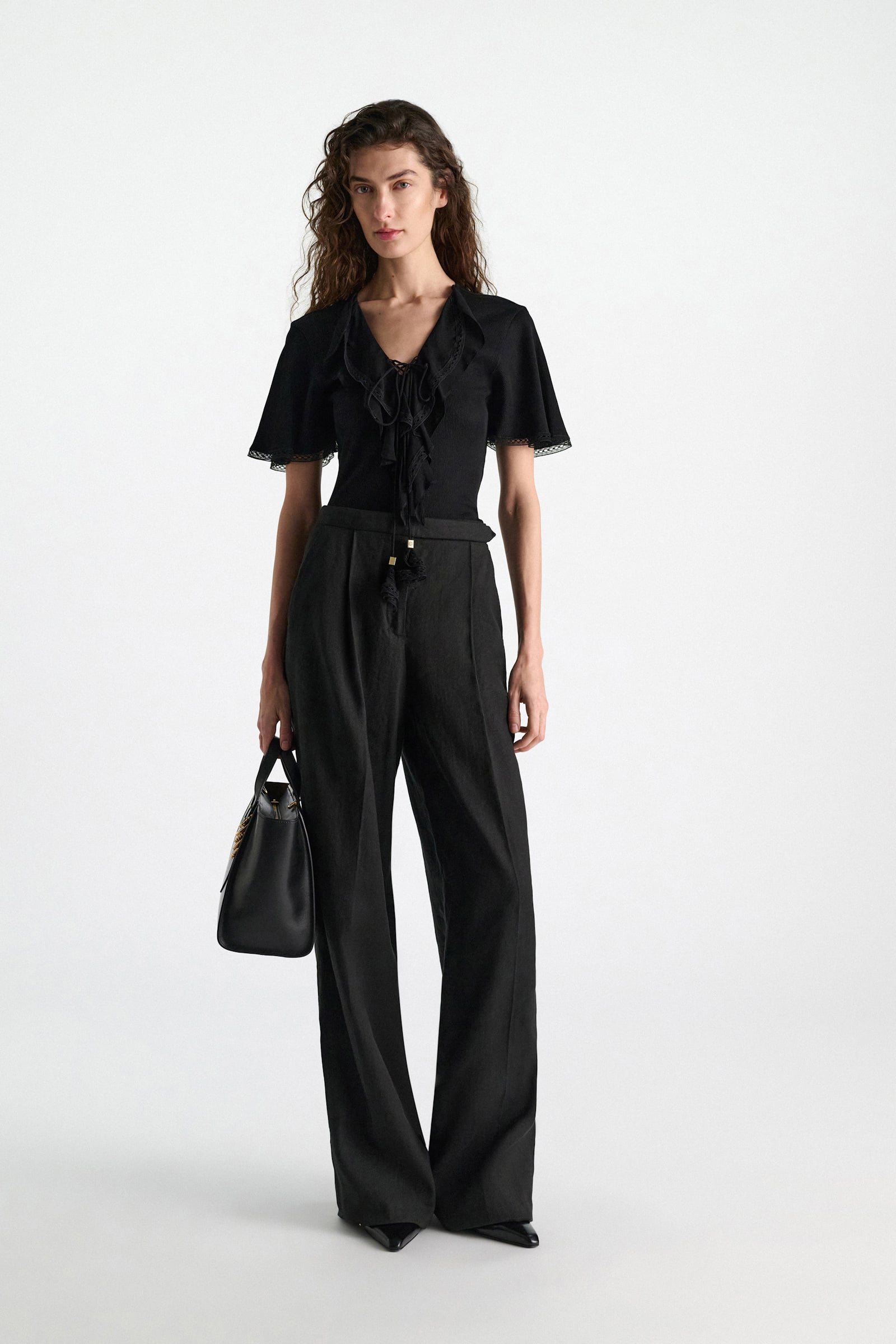 Dorothee Schumacher Blouse-style T-shirt with laced plastron pure black