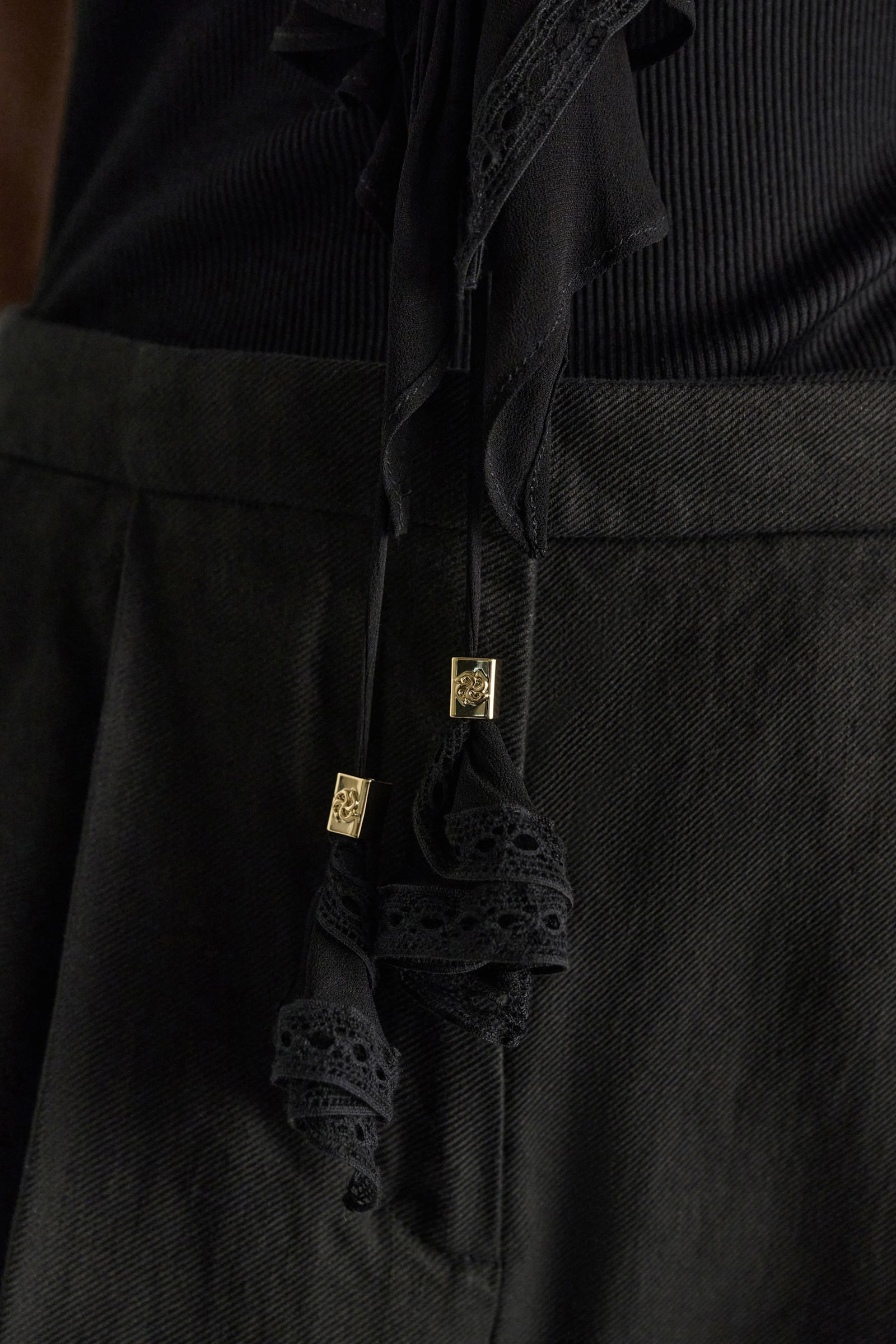 Dorothee Schumacher Blouse-style T-shirt with laced plastron pure black