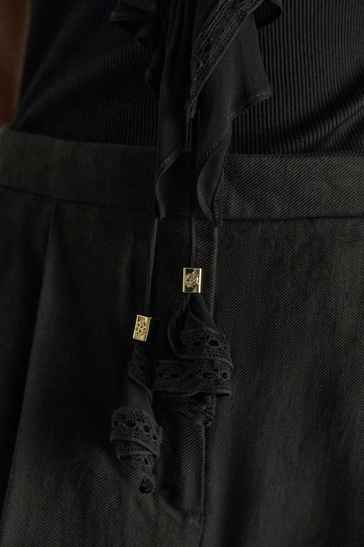 Dorothee Schumacher Blouse-style T-shirt with laced plastron pure black