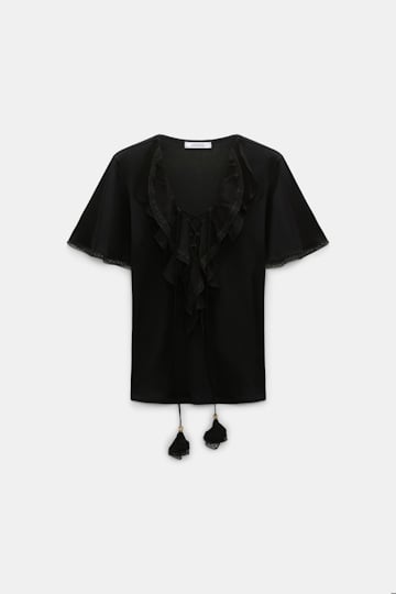 Dorothee Schumacher Blouse-style T-shirt with laced plastron pure black