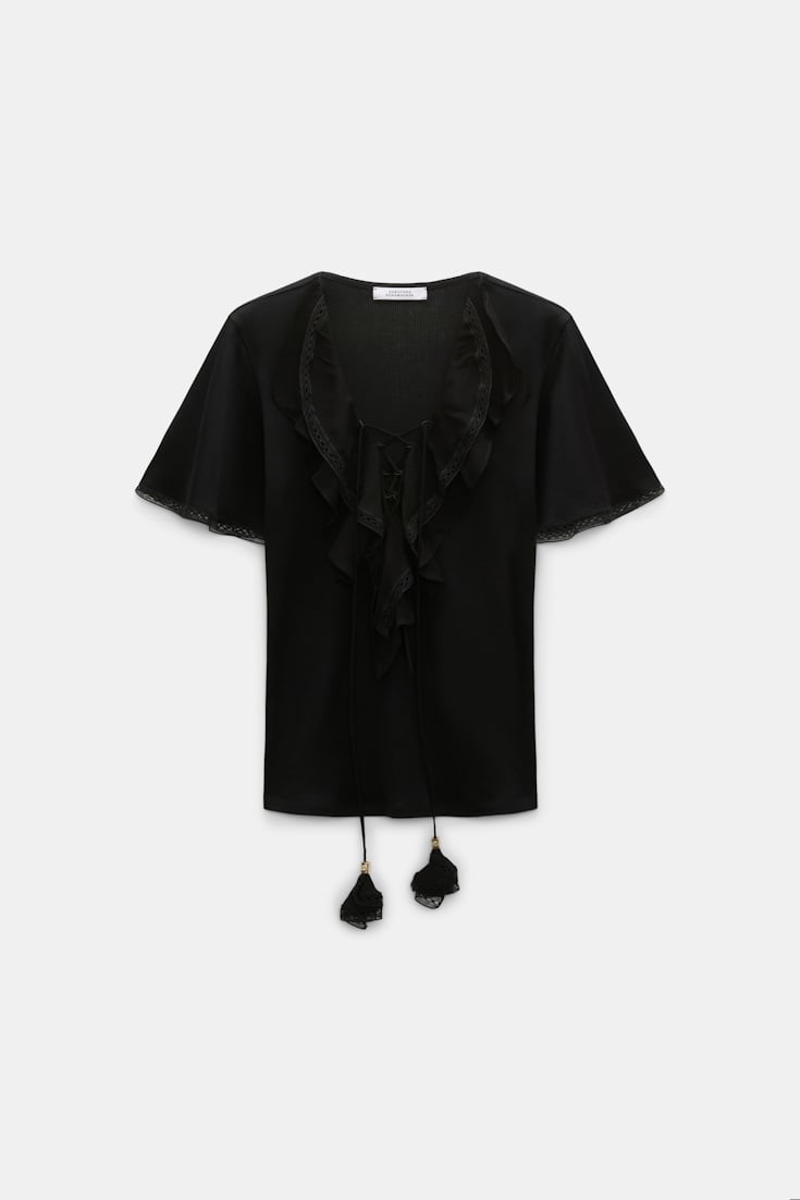 Dorothee Schumacher Blouse-style T-shirt with laced plastron pure black