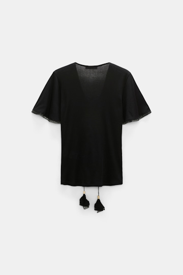 Dorothee Schumacher Blouse-style T-shirt with laced plastron pure black