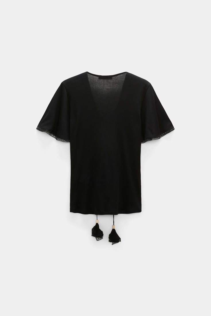 Dorothee Schumacher Blouse-style T-shirt with laced plastron pure black