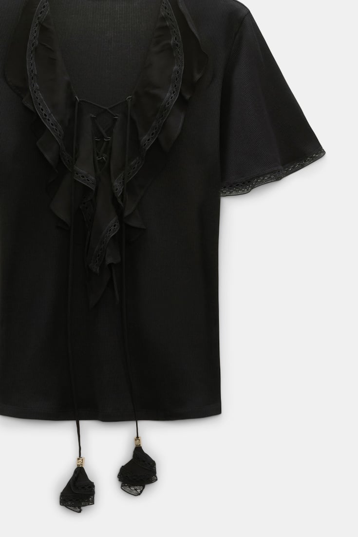 Dorothee Schumacher Blouse-style T-shirt with laced plastron pure black