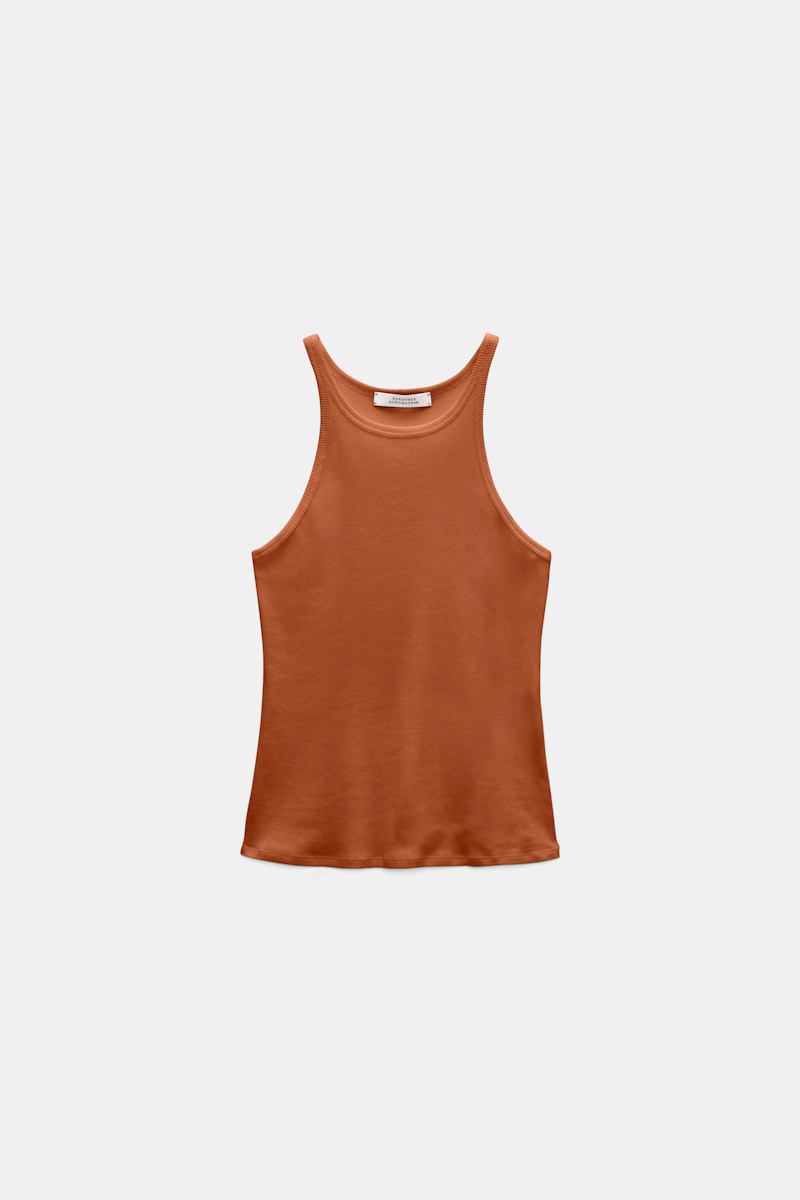 Dorothee Schumacher Women's Orange Fine Rib Cotton Tank Top Medium