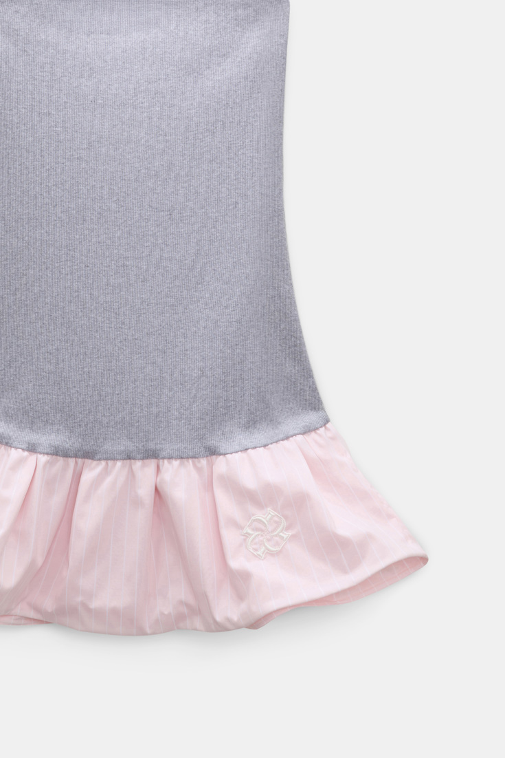 Dorothee Schumacher Long bandeau styling piece with peplum grey mel. + rosé stripe poplin