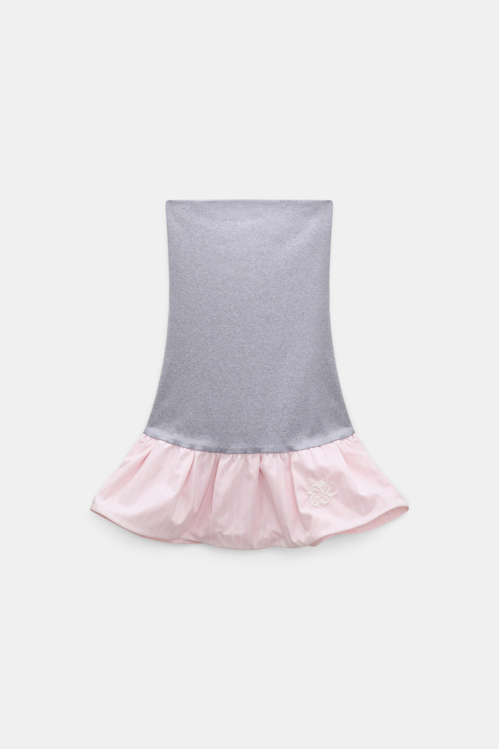 Dorothee Schumacher Long bandeau styling piece with peplum grey mel. + rosé stripe poplin