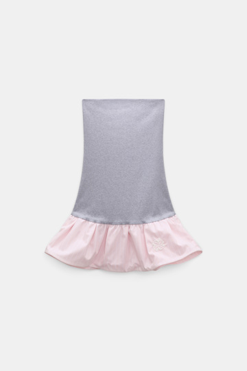 Dorothee Schumacher Long bandeau styling piece with peplum grey mel. + rosé stripe poplin