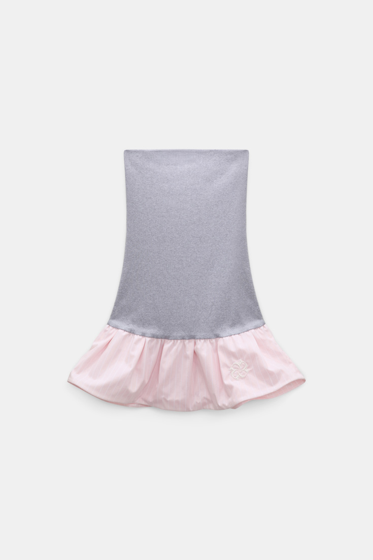 Dorothee Schumacher Long bandeau styling piece with peplum grey mel. + rosé stripe poplin