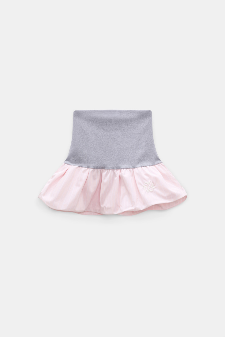 Dorothee Schumacher Long bandeau styling piece with peplum grey mel. + rosé stripe poplin