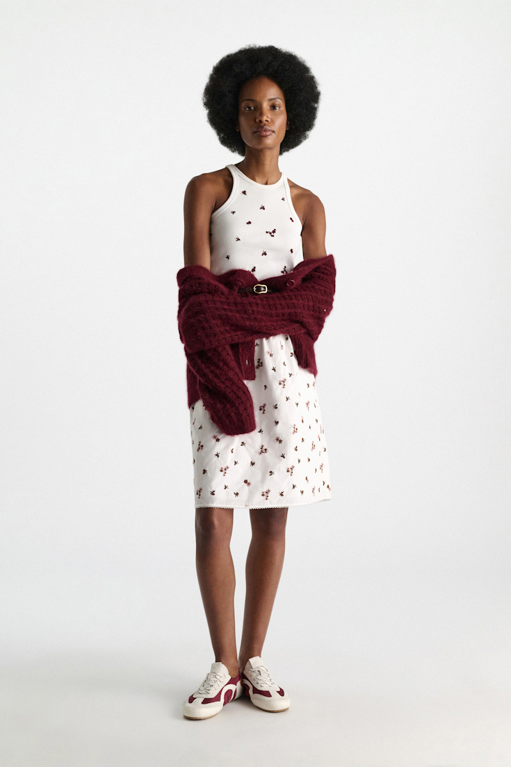 Dorothee Schumacher Fine rib cotton tank top dark burgundy embroidery