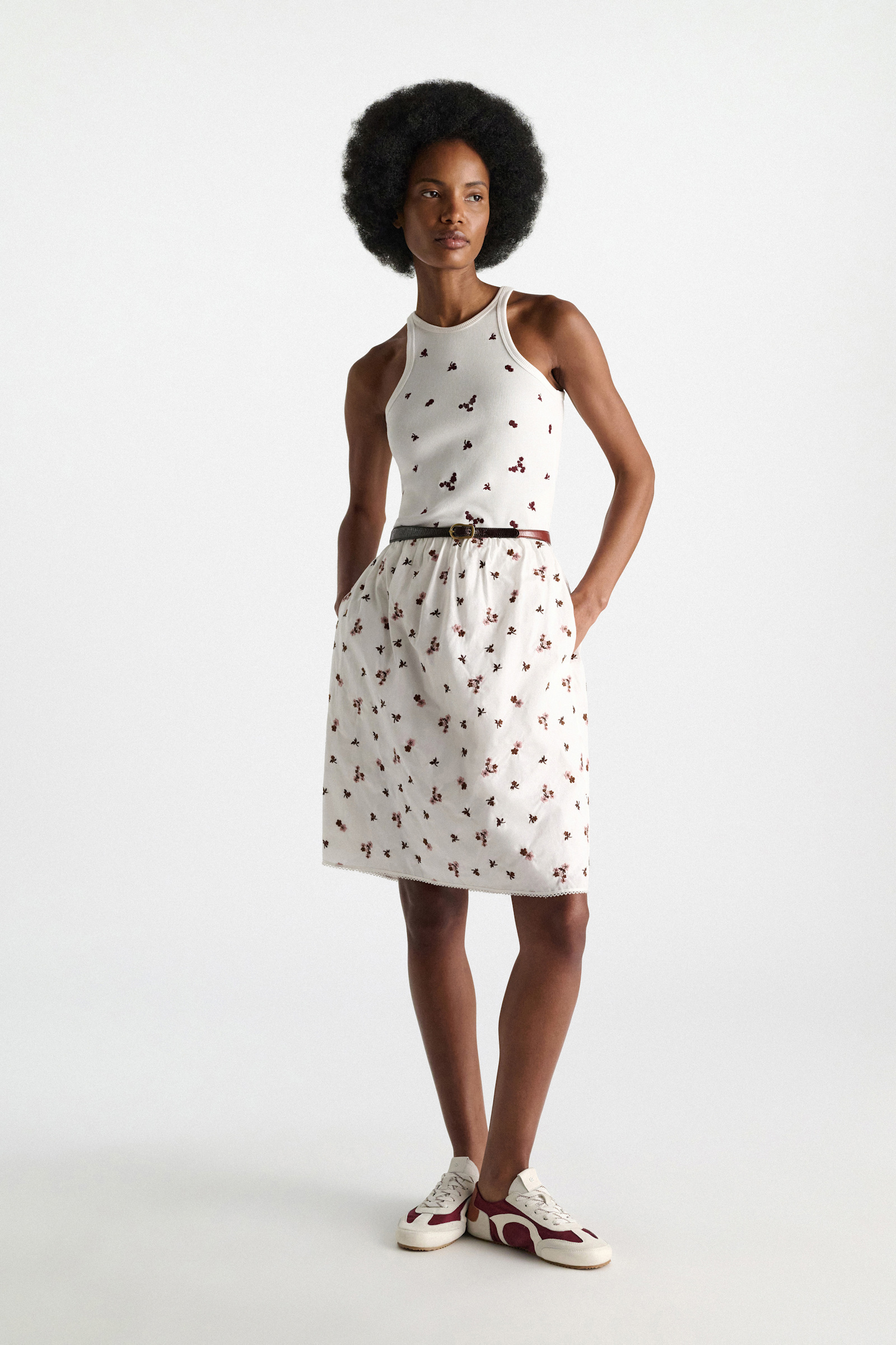 Dorothee Schumacher Fine rib cotton tank top dark burgundy embroidery