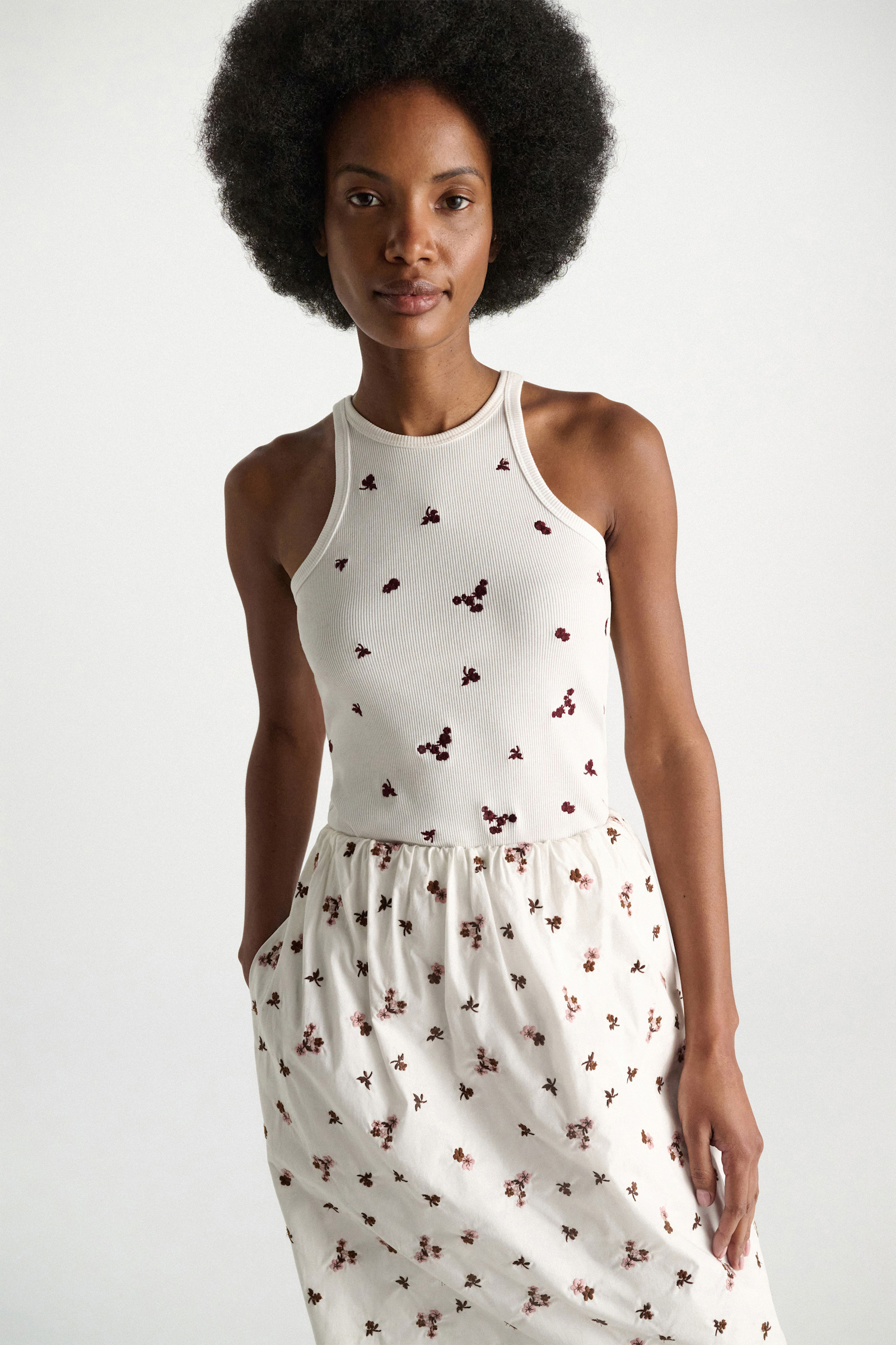 Dorothee Schumacher Fine rib cotton tank top dark burgundy embroidery