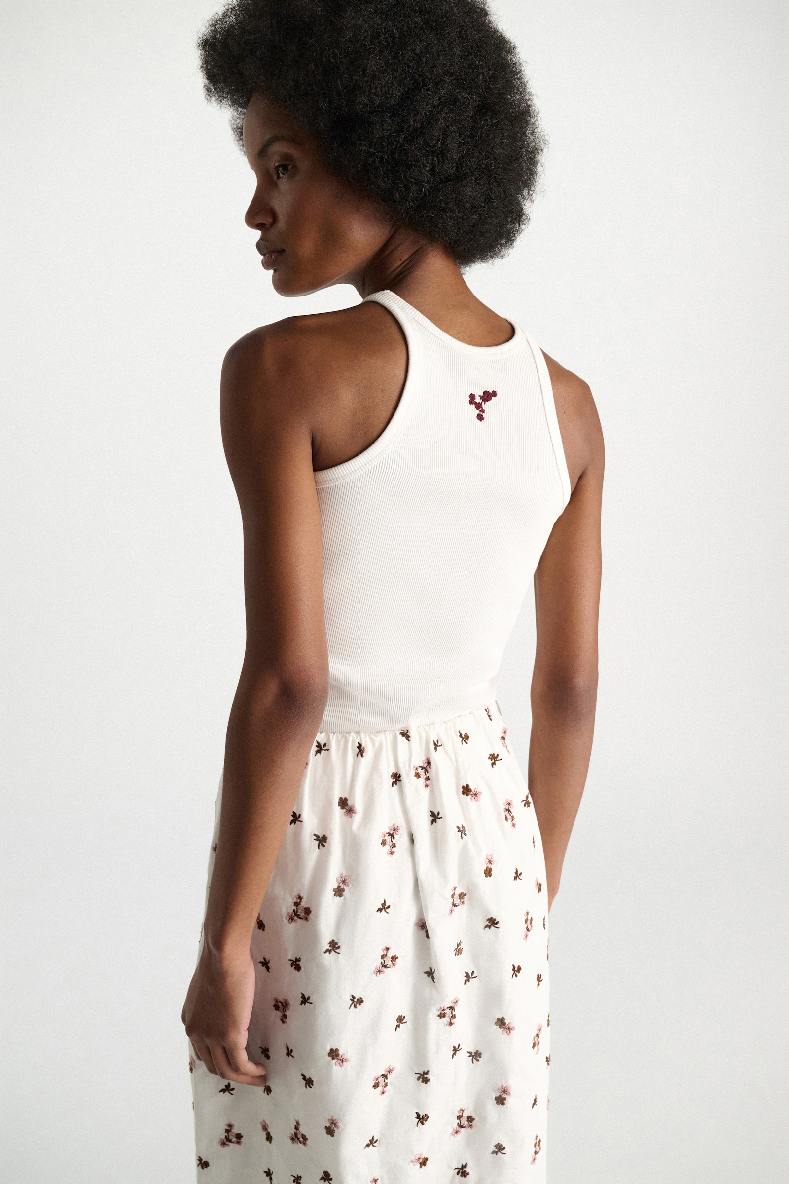 Dorothee Schumacher Fine rib cotton tank top dark burgundy embroidery