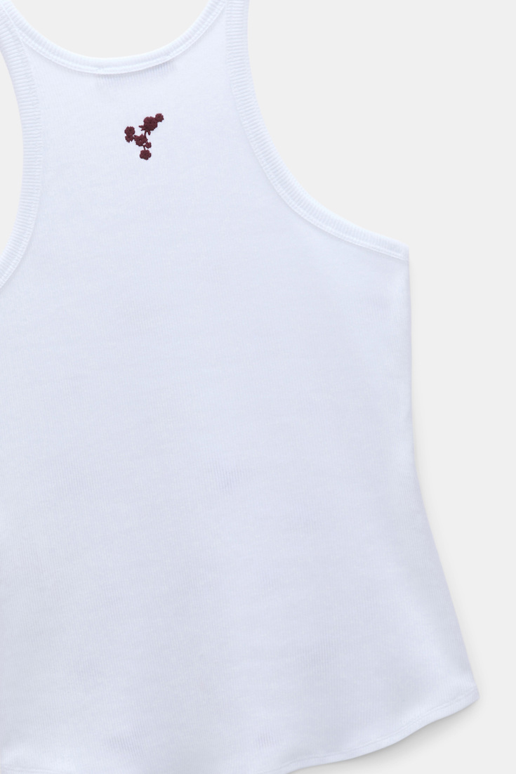 Dorothee Schumacher Fine rib cotton tank top dark burgundy embroidery