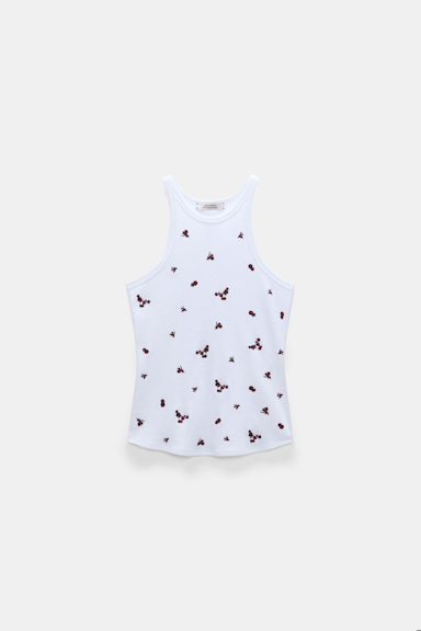 Dorothee Schumacher Fine rib cotton tank top dark burgundy embroidery