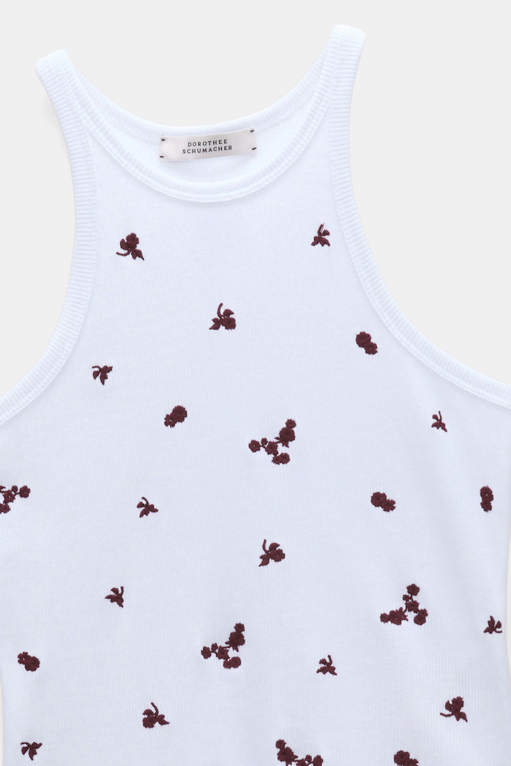 Dorothee Schumacher Fine rib cotton tank top dark burgundy embroidery