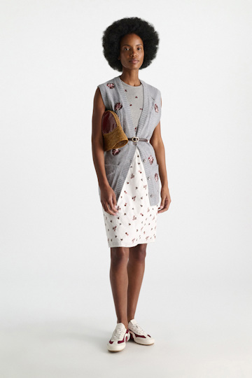 Dorothee Schumacher Fine rib cotton tank top grey blooming bordeaux