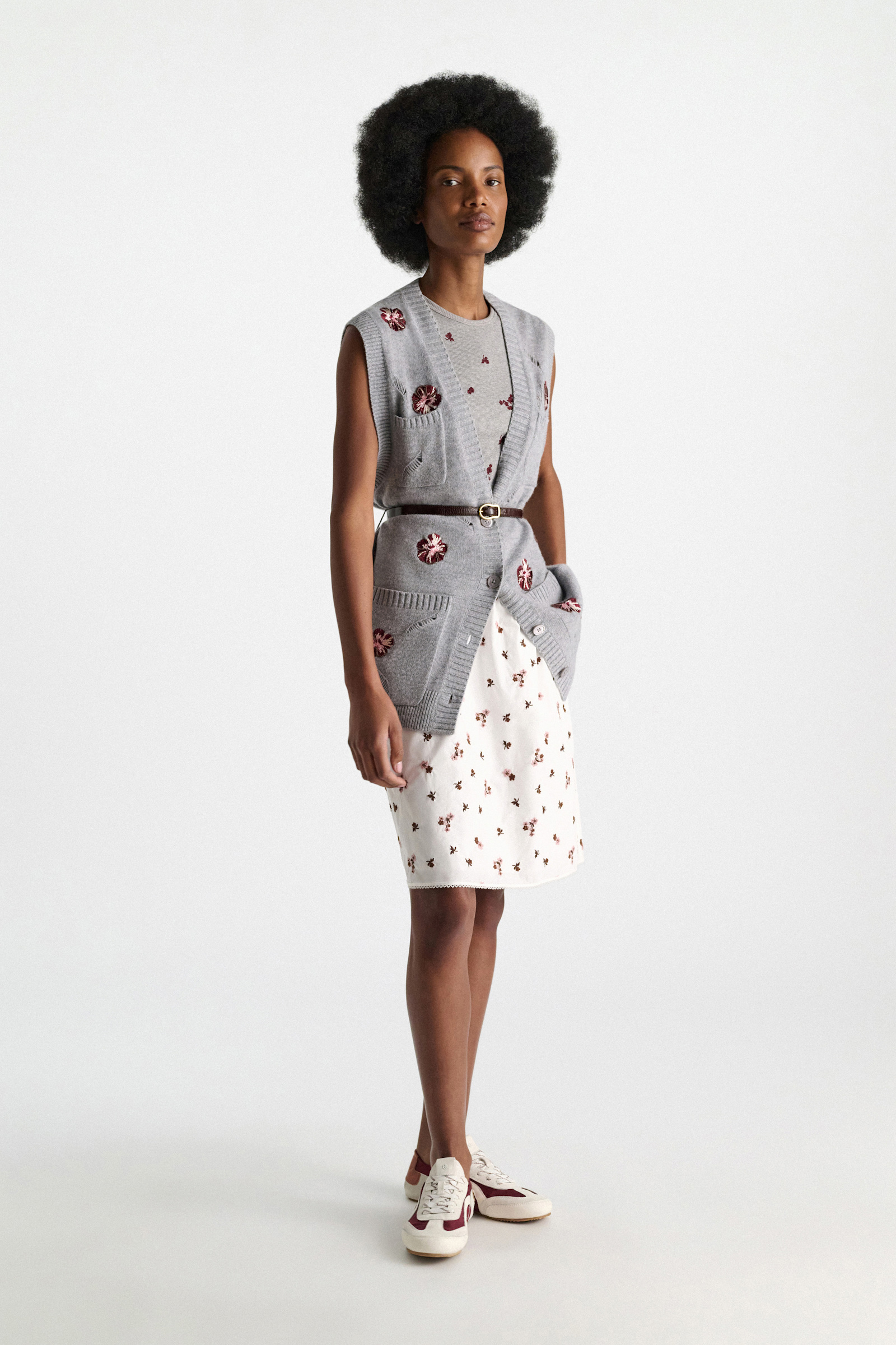 Dorothee Schumacher Fine rib cotton tank top grey blooming bordeaux