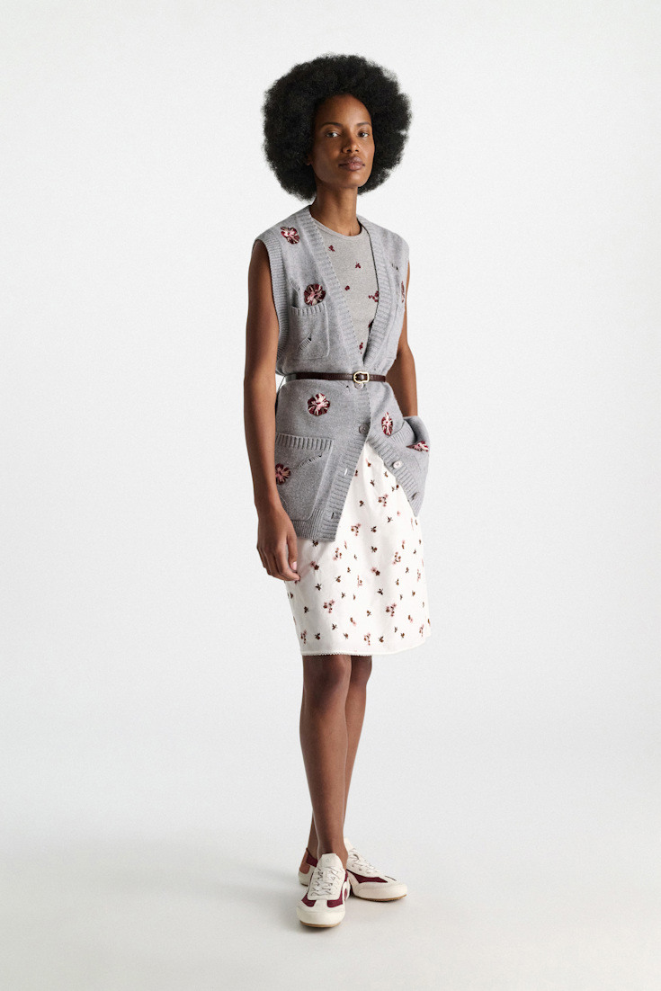 Dorothee Schumacher Fine rib cotton tank top grey blooming bordeaux