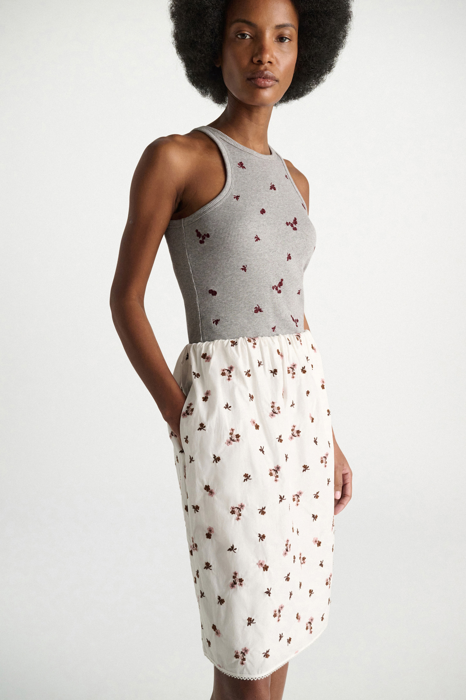 Dorothee Schumacher Fine rib cotton tank top grey blooming bordeaux