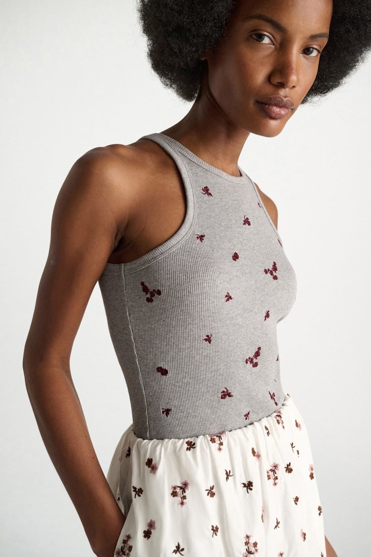 Dorothee Schumacher Fine rib cotton tank top grey blooming bordeaux