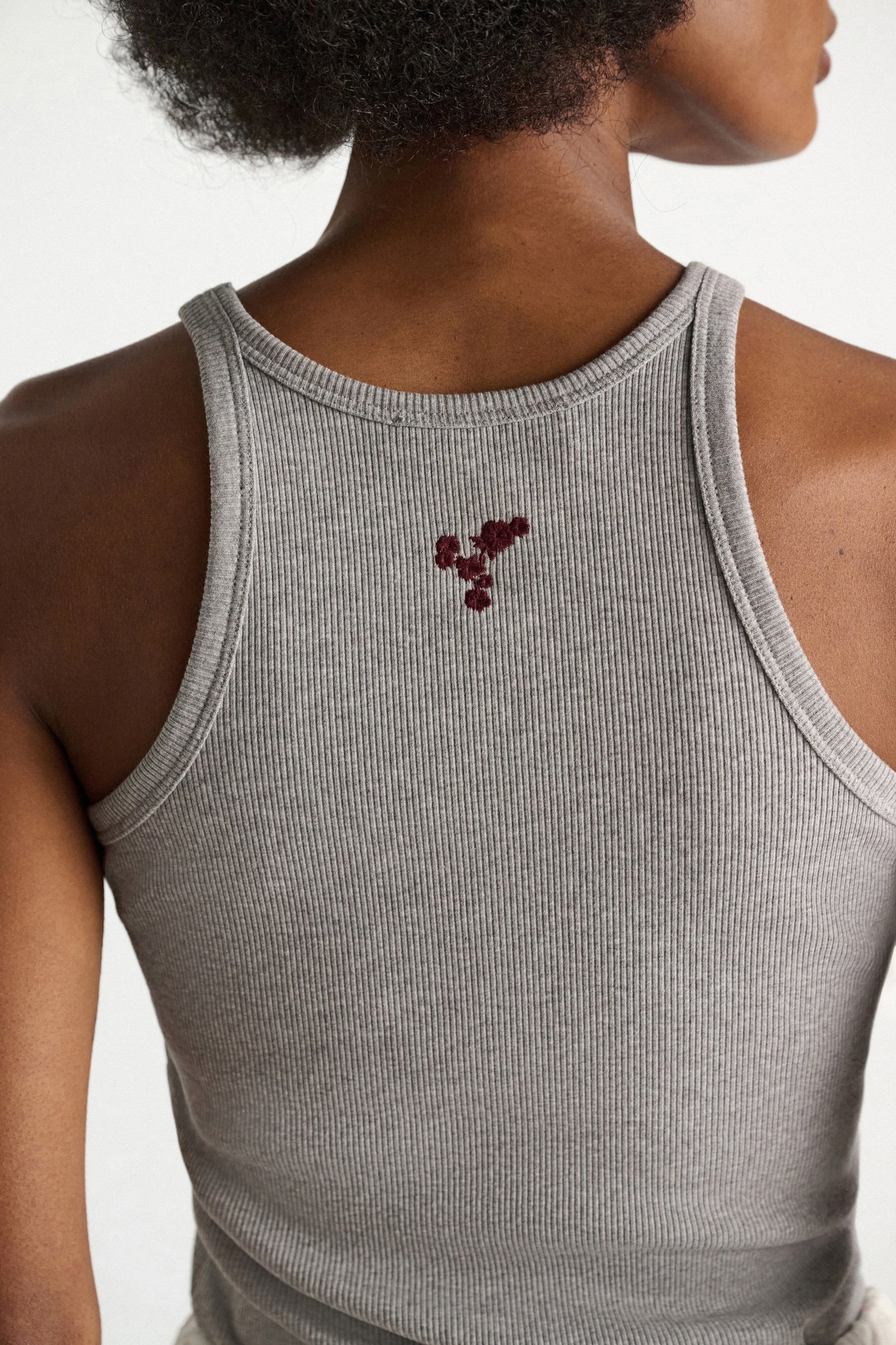 Dorothee Schumacher Fine rib cotton tank top grey blooming bordeaux